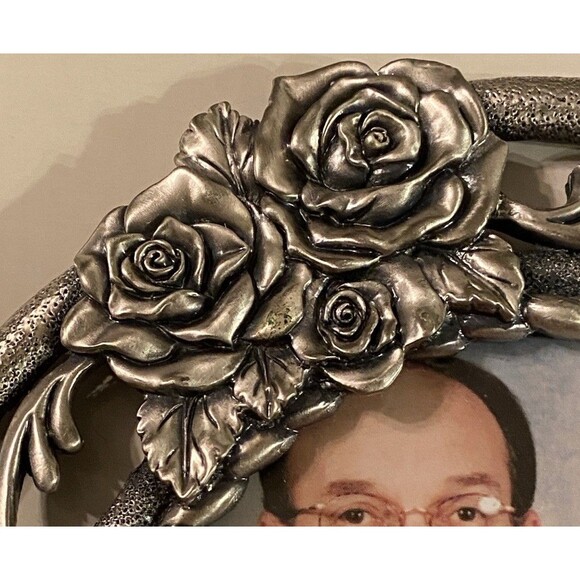 Decorative Oval Silver Tone Vtg 5x7 Picture Frame 25th Anniversary Raised NIB - Picture 6 of 13